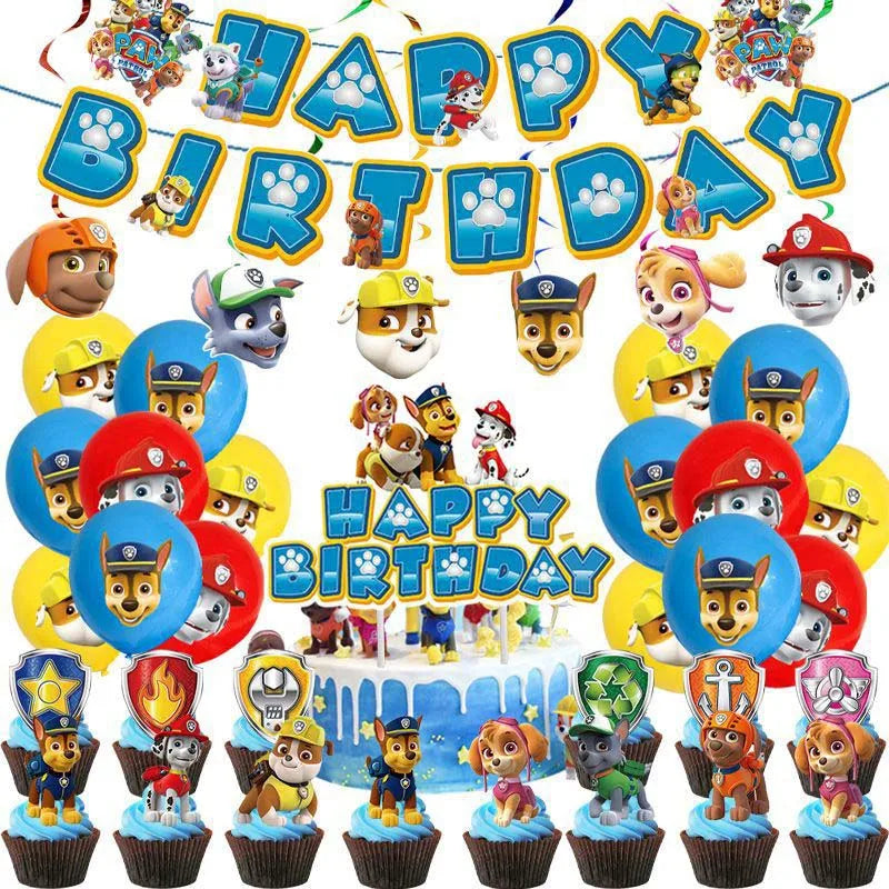 PAW Patrol Birthday Party Decoration New Version Balloon Set Disposable Tableware Kid Event Supplies Banner Backdrop Gift Watch