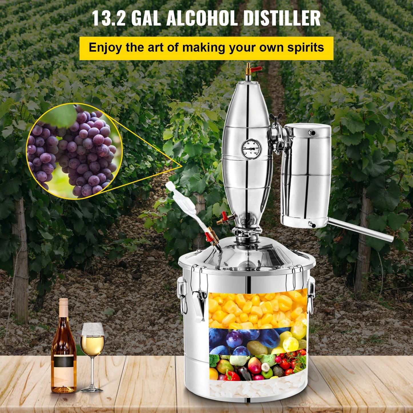 VEVOR-máquina destiladora de Alcohol de 50L, equipo de elaboración de cerveza, aparato dispensador de alcohol ilegal, Kit de electrodomésticos