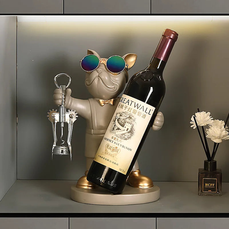 ERMAKOVA Bulldog Francés decoración estante de vinos soporte para vino perro mayordomo asiento para botella diseño estatua mesa decoración de resina escultura