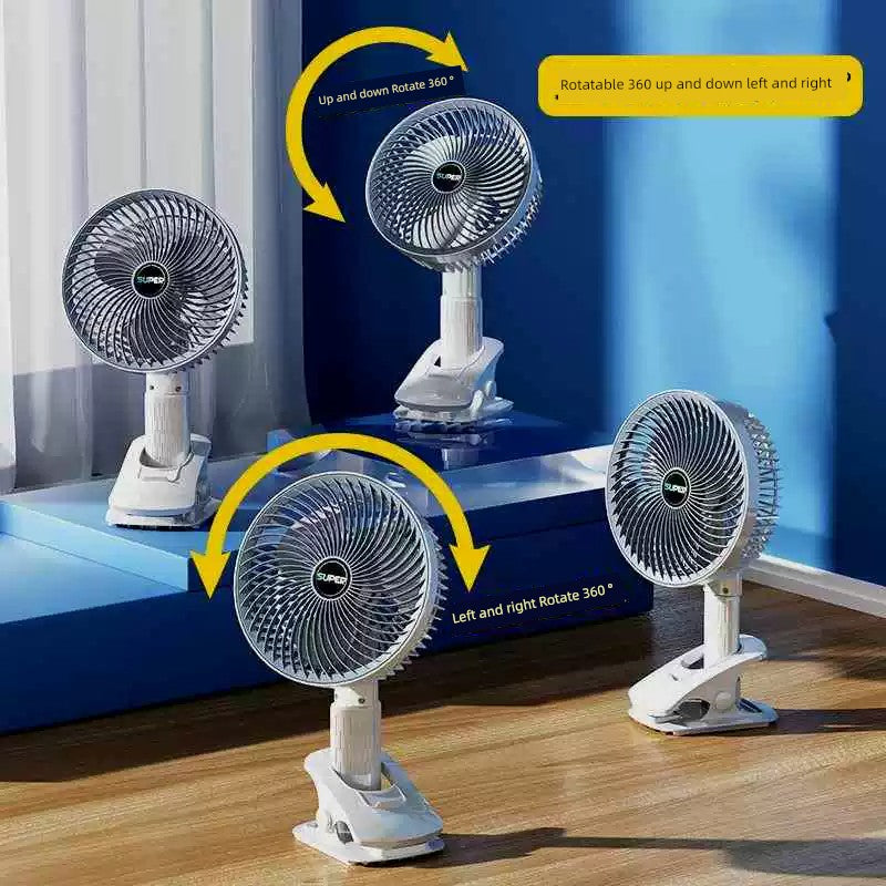 USB Rechargeable Small Fan Mute Wind-Driven Student Dormitory Clip Fan Desktop Office Desktop Fan Handheld