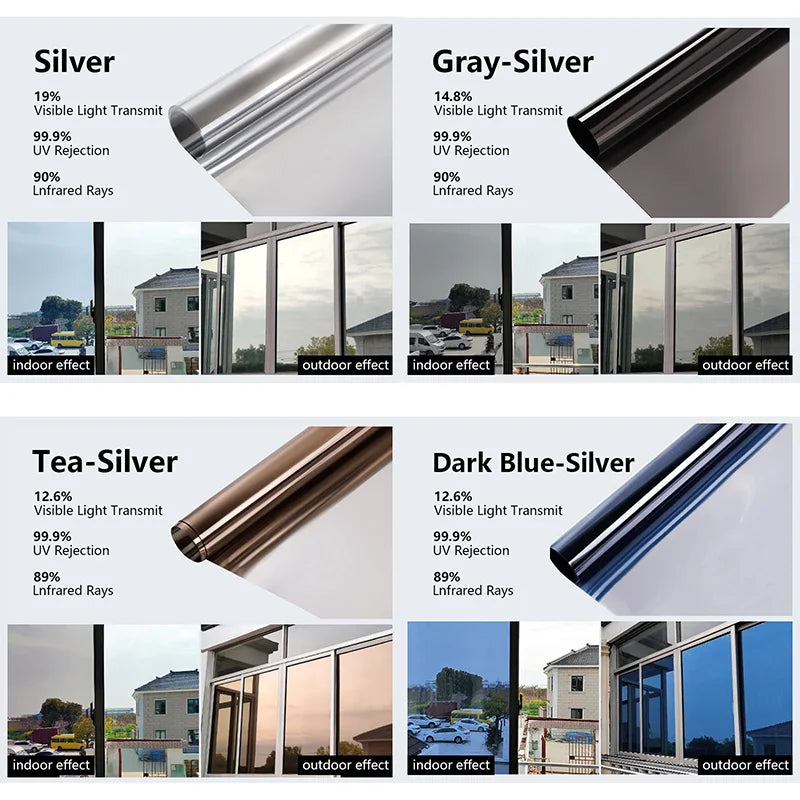 Adhesive Vinyl Window Insulation Film Anti Heat Light UV Car Glass Stickers One Way Mirror Home Privacy Protection Accessories