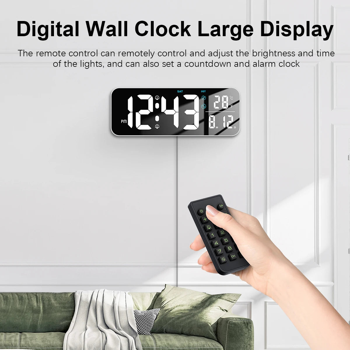 Deeyaple 15Inch Large Digital Wall Clock LED Table Clock 12/24H Date Temperature and Humidity Display Alarm Clock Remote Control