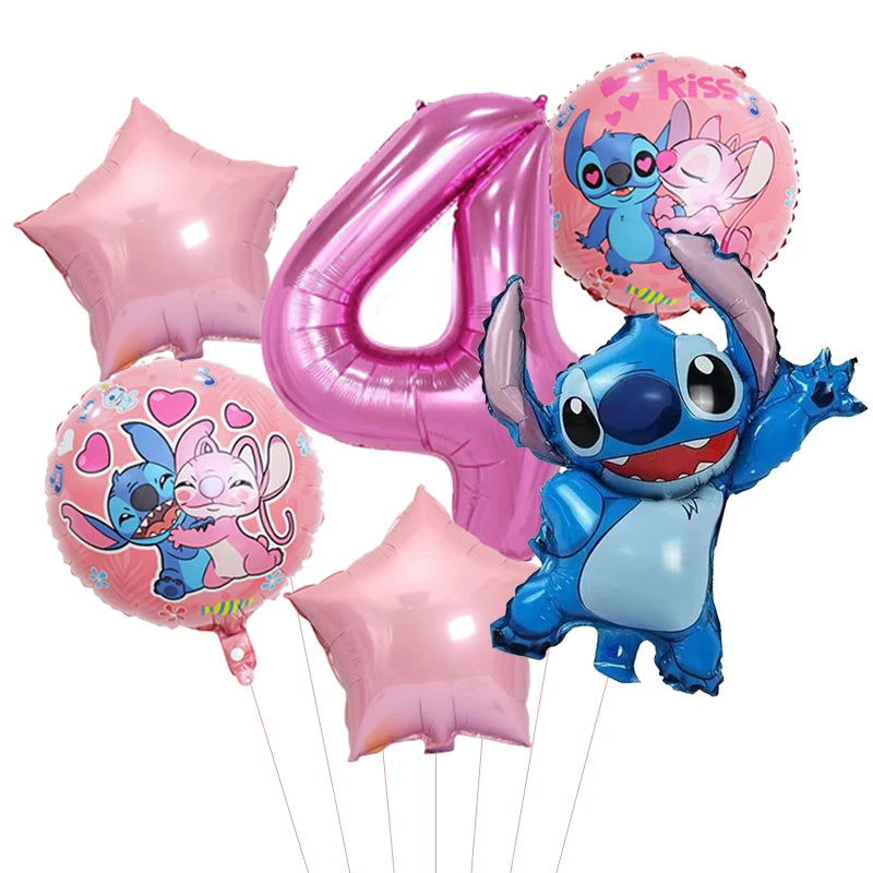 Ballons de fête Disney Lilo &amp; Stitch, 6 pièces, ensemble de ballons numériques 32 pouces, décorations de fête prénatale anniversaire, jouet pour enfants, cadeaux