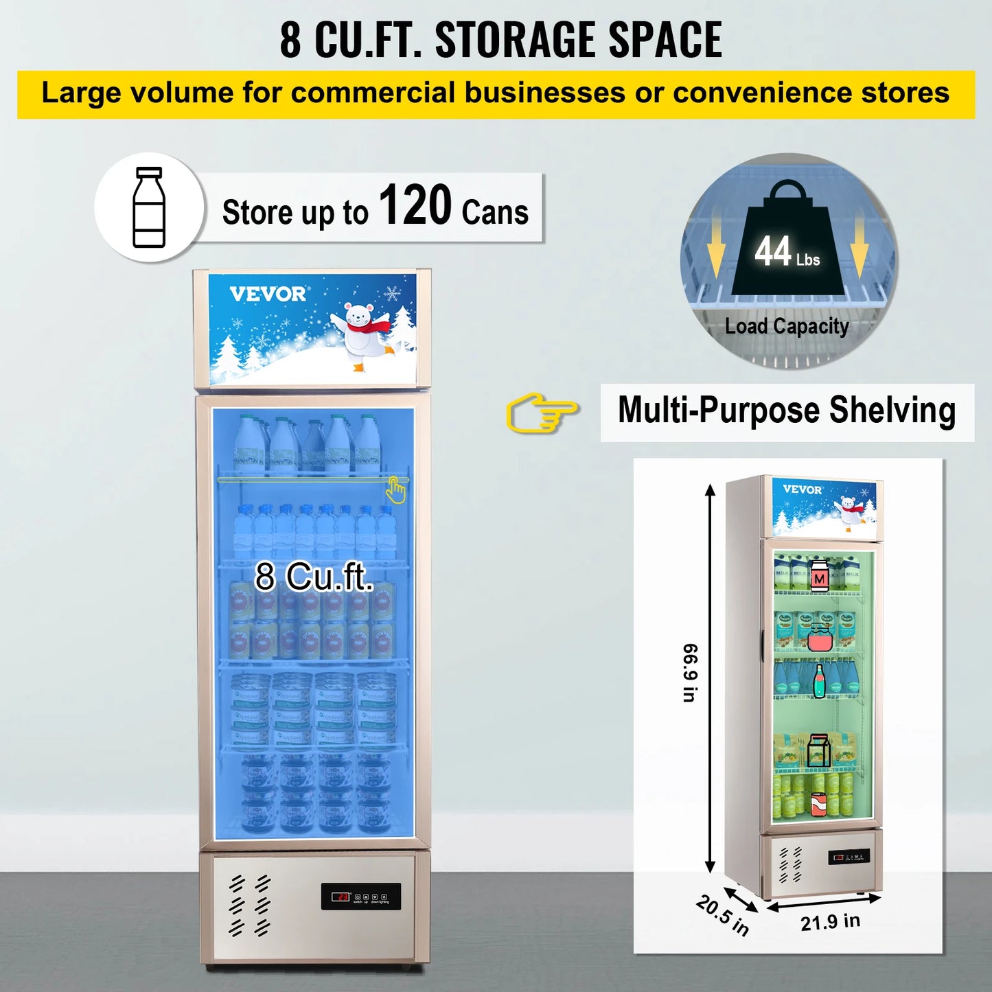 VEVOR 8/11 pies cúbicos puerta batiente única refrigerador vertical enfriador de bebidas refrigerador comercial exhibición puerta de vidrio para tienda gimnasio hogar