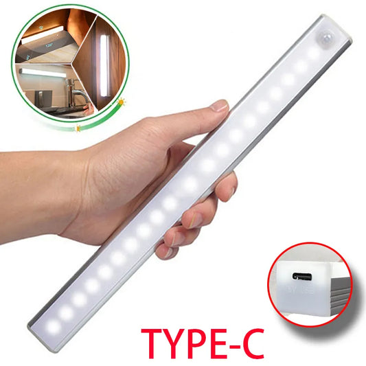 Lumière de capteur de mouvement sans fil LED veilleuse Type C lumière Rechargeable armoire armoire lampe escalier rétro-éclairage pour cuisine LED