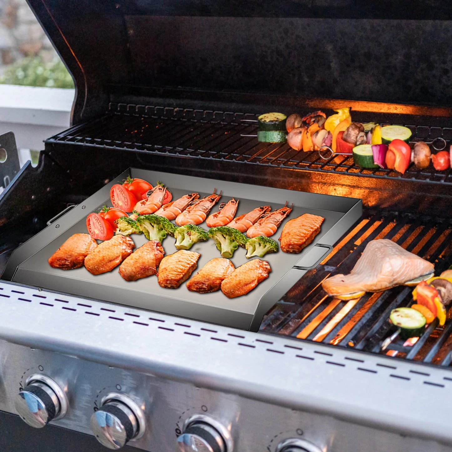 VEVOR-plancha de acero inoxidable con parte superior plana, sartén con asas para acampar al aire libre, barbacoa, cocinar panqueques, huevo y tocino