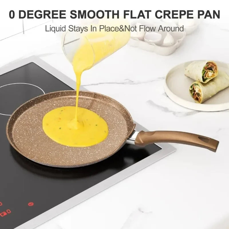 Innerwell Home Kitchen Frying Pan 10/11 Inch Nonstick Crepe Pan Breakfast Egg Tortilla Pot Granite Coating Flat Skillet Cookware