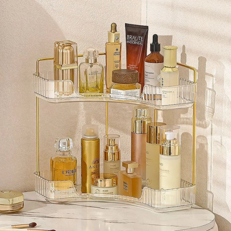 Étagère de rangement d'angle de salle de bain, organisateur de maquillage à domicile, soins de la peau, shampoing, rouge à lèvres, support de table, bureau de cosmétiques, support de cuisine