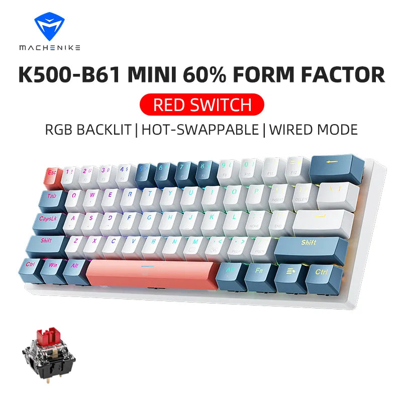 Machenike K500-B61 Mini clavier mécanique 60% facteur de forme 61 touches clavier de jeu filaire clé complète échangeable à chaud rvb rétro-éclairé