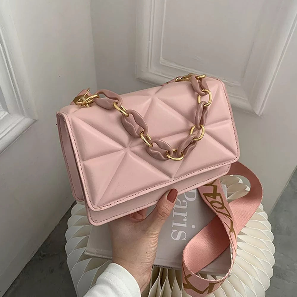 Bolsos de hombro grandes de invierno para mujer, bolsos cruzados de cuero PU con patrón de piedra, bolsos de mano de marca rosa, cadenas, bolso de mano para compras