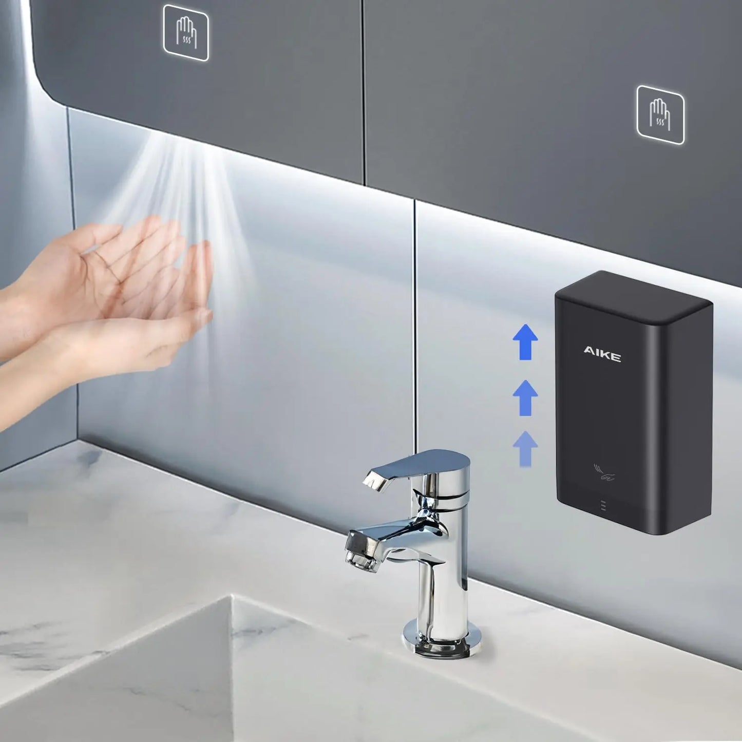 AIKE Mini Portable Hand Dryer Household Automatic Wall Hand Dryers Bathroom Drying Hands Quickly 10-15s ABS Material AK2822