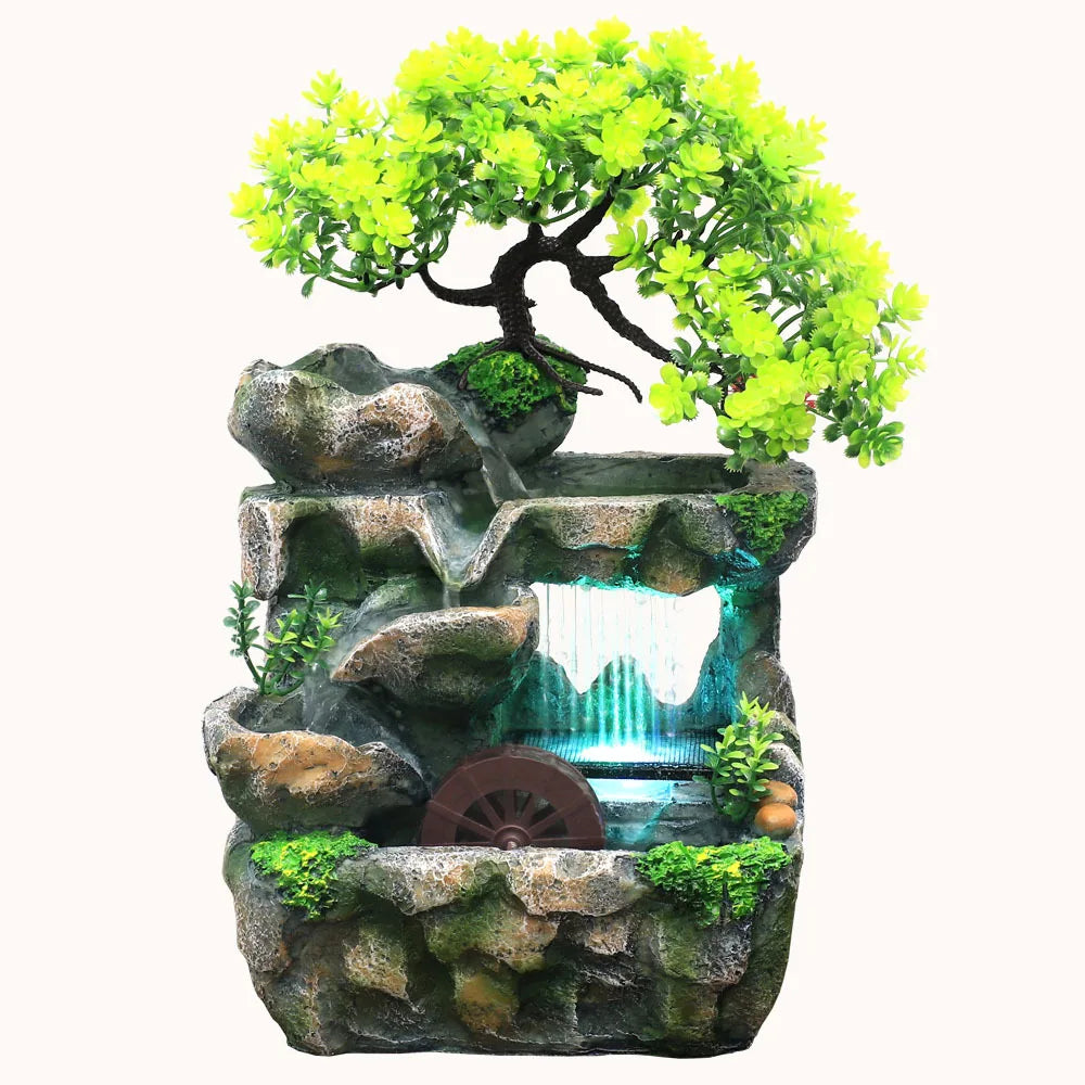 Decoración creativa para el hogar, fuente de cascada de escritorio, simulación de meditación Zen, rocalla de resina, estatua de cascada, adornos Feng Shui