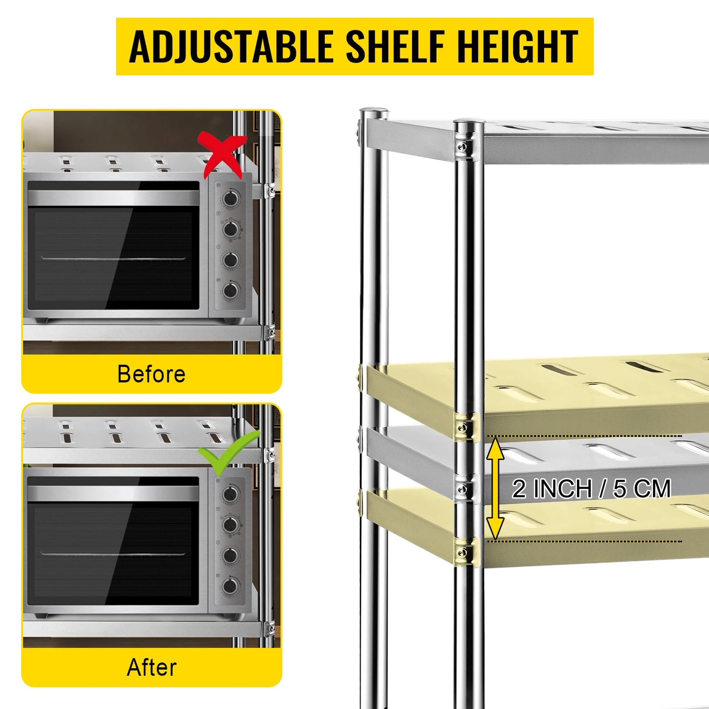 VEVOR Storage Shelf 4/5 Tier Storage Shelving Unit Stainless Steel  Heavy Duty Garage Shelf w/ Adjustable Height and Vent Holes