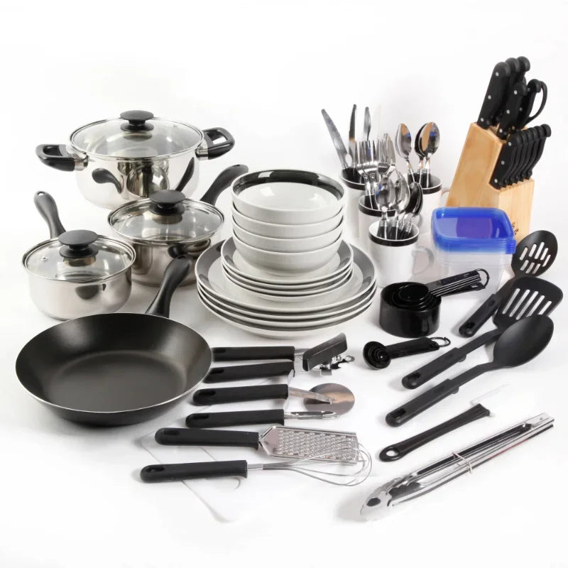 Gibson Home Kitchen in A Box Ensemble combiné de 83 pièces, casseroles et poêles noires, ensemble de casseroles antiadhésives, cuisson des aliments