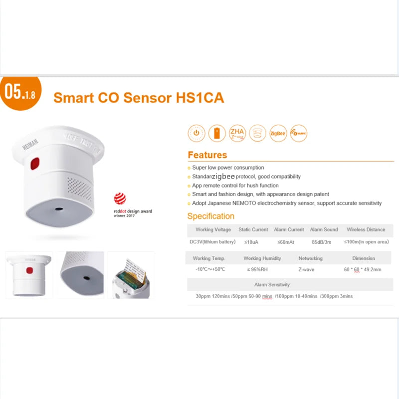 Detector de gas CO con sensor de monóxido de carbono Zigbee3.0 para uso en cocina, Compatible con Deconz y Home Assistant