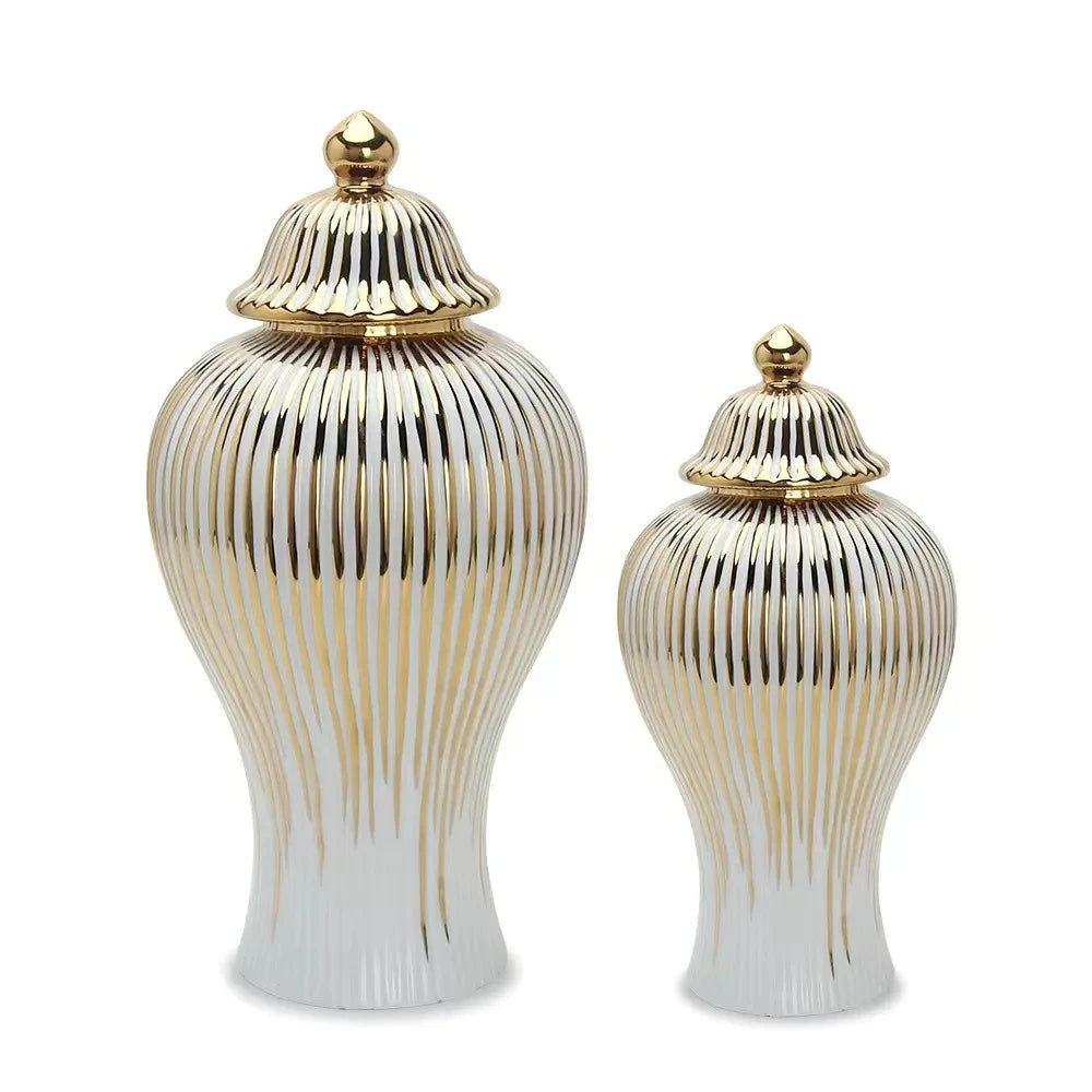 Ceramic Light Luxury Electroplated General Cans European Style Flower Vase Crafts Decorative Decorative Storage Tanks with Soft