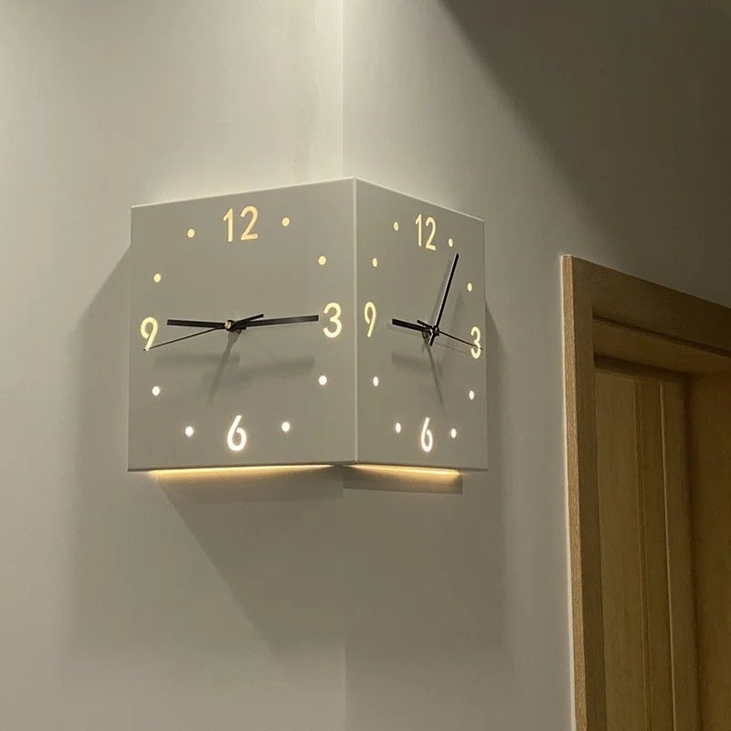 Reloj de pared de esquina con Sensor de luz creativo, reloj de pared lateral Simple cuadrado con escala de números arábigos, reloj de pared silencioso analógico