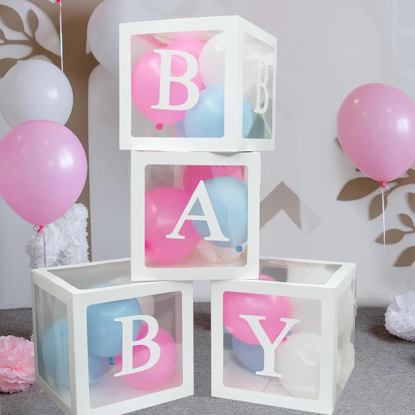 Boîte à ballons transparente avec lettres, décorations pour réception-cadeau pour bébé, décor de joyeux anniversaire, mariage, EID, fournitures de fête de 1er anniversaire, boîte à ballons