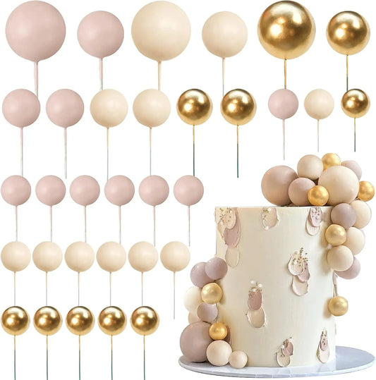 Adorno para pastel con forma de bola marrón claro y dorado de albaricoque, adorno para pastel con temática de oso, recuerdos de fiesta de cumpleaños, decoración de boda