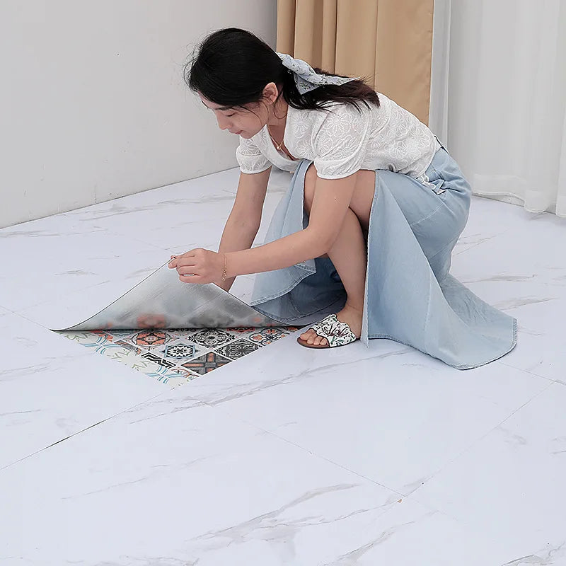 Pegatina de suelo de azulejo de mármol simulado, autoadhesiva impermeable para sala de estar, baño, cocina, decoración del suelo del hogar, pegatina de pared 3d, 12 Uds.