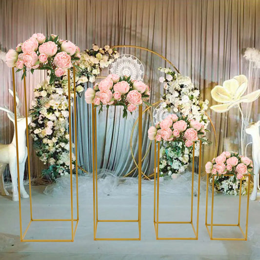 4Pcs Metal Geometric Column Flower Rack 15.74/23.62/31.49/39.37inch Tall Gold Wedding Flower Stand for Wedding Party Decor