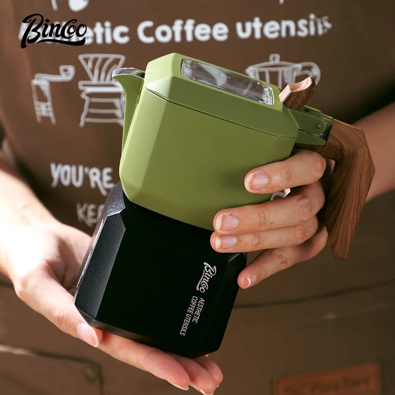 BINCOO – cafetière Moka carrée à Double Valve, cafetière expresso pour la maison et l'extérieur, deux tasses