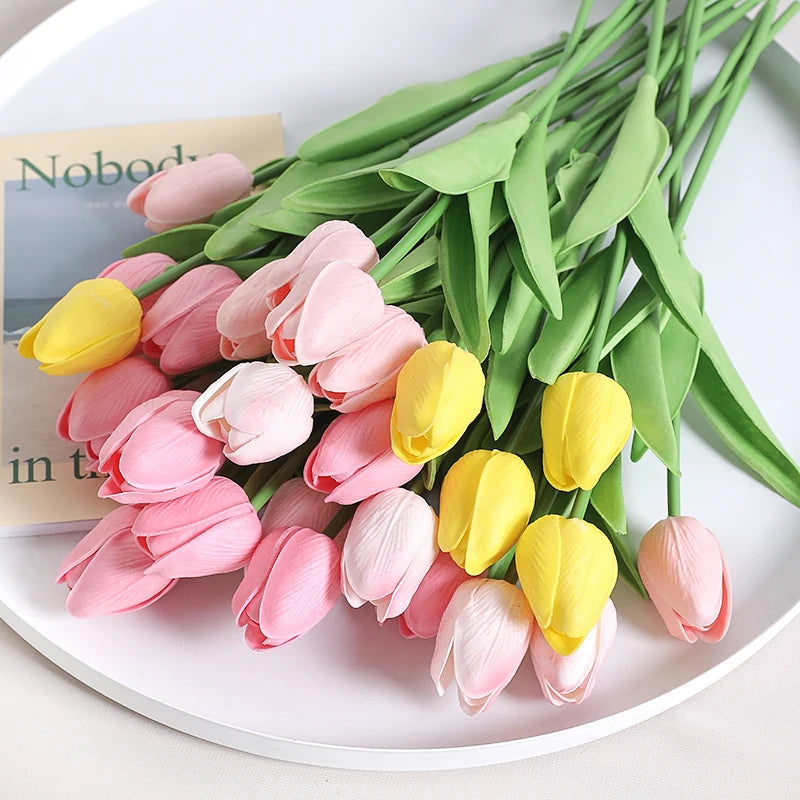 29cm Tulip Artificial Flowers Bouquet 10/5Pcs PE Foam Fake Flower for Wedding Ceremony Decoration Home Room Garden Bouquet Decor