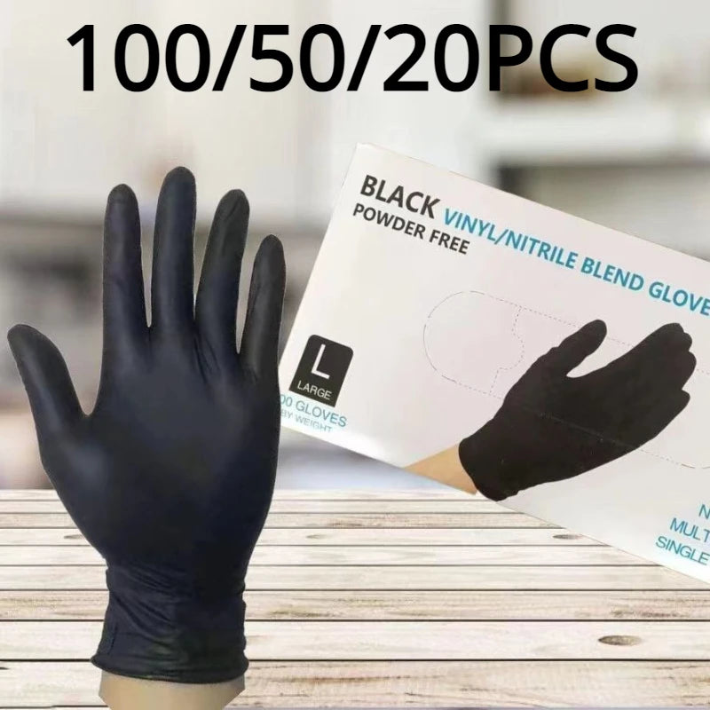 20/50/100PCS Black Nitrile Gloves Thickened Durable Household Cleaning Gloves Dishwashing Glove For Garden Hair Dyeing Tattoos