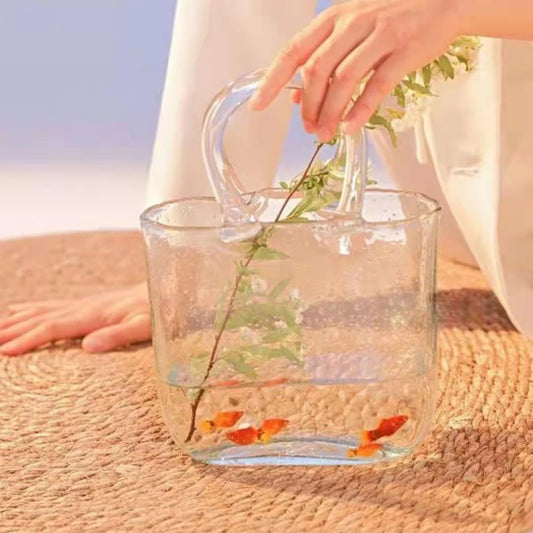 Jarrón de cristal transparente, bolso de mano con forma de pez, bolso de flores, florero, centro de mesa de escritorio para decoración de dormitorio, oficina y escuela