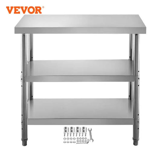 VEVOR – Table de travail en acier inoxydable, étagère de rangement, cuisine commerciale, préparation des aliments avec Installation pour projets domestiques, cafétéria, hôtel