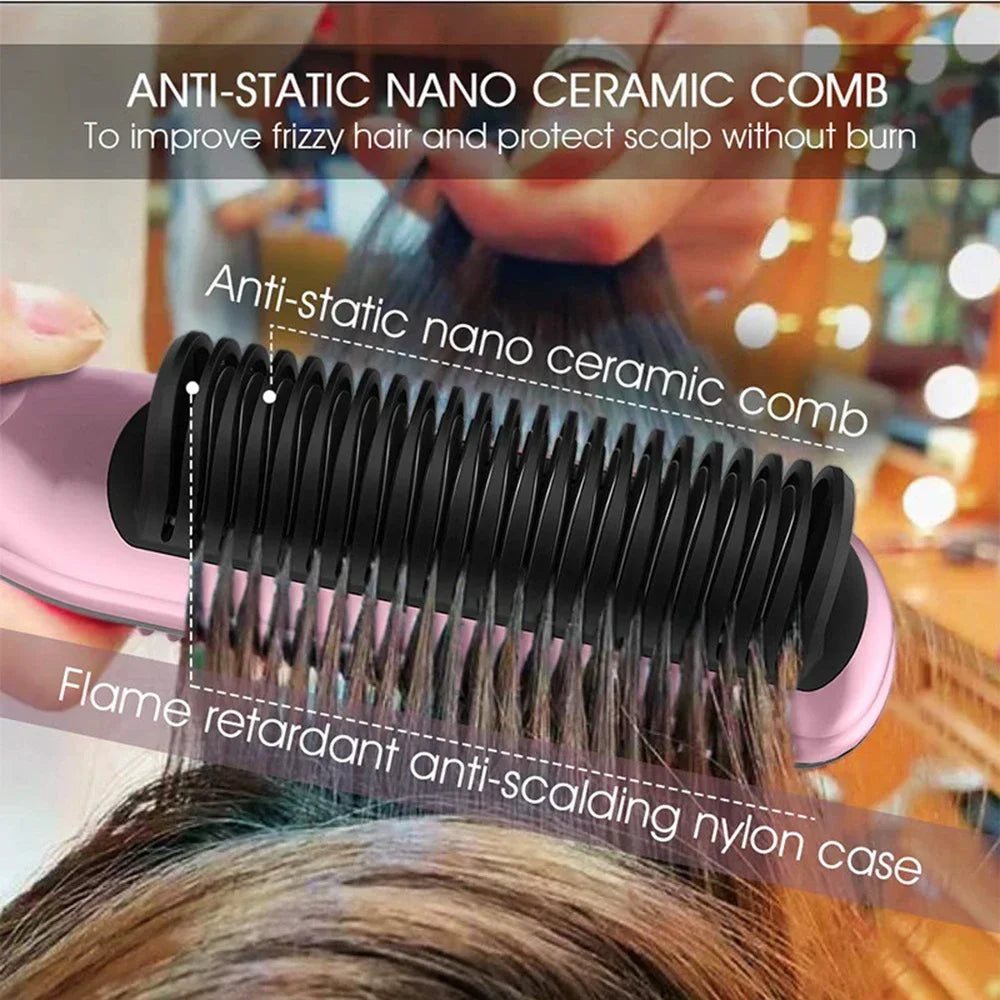 2 in 1 Electric Hair Straightener Brush 30S Fast Heat Up Anti-scald Straight &Curler Dual-use Straightening Negative Iron