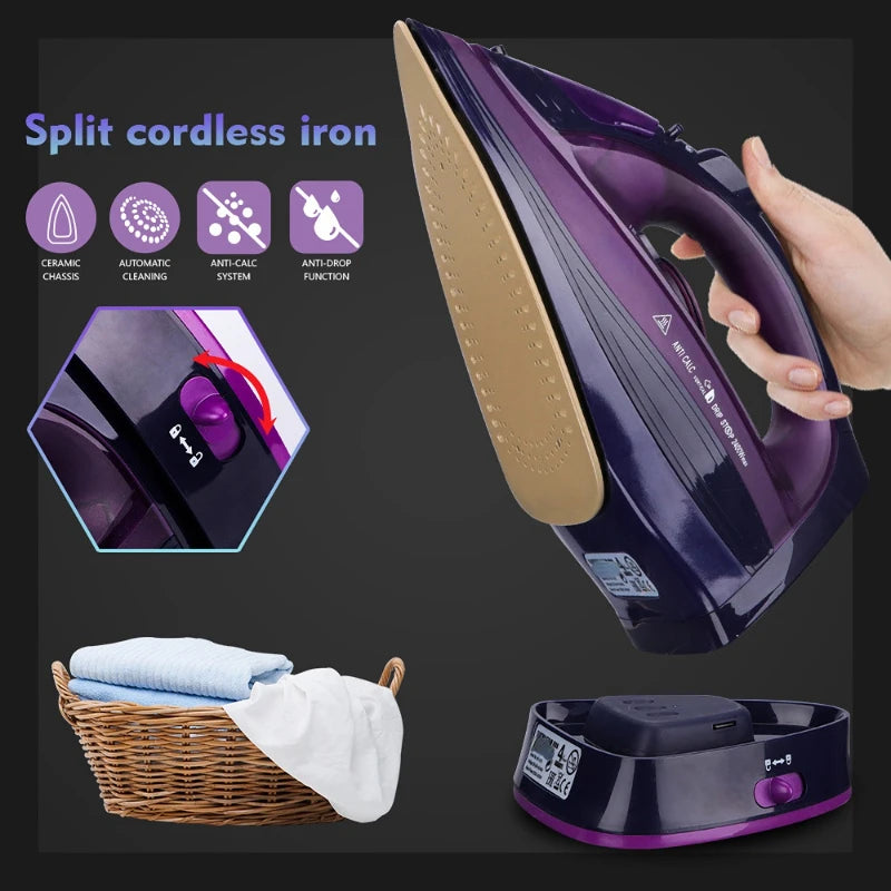 Wireless Steam Iron Handheld 5-speed Adjustable Ironing Machine Portable Ceramic Bottom Plate 2400W European Standard