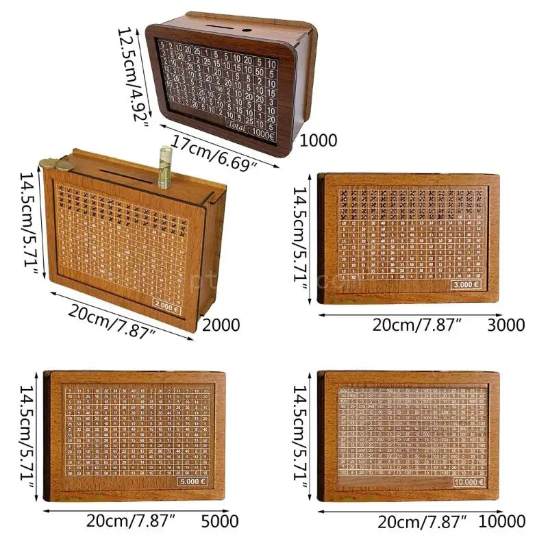 Tirelire en bois réutilisable faite à la main, tirelire avec objectif d'épargne et chiffres à vérifier, aide à l'habitude d'économiser