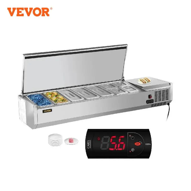 VEVOR 40/48/55/60/71 Inch Countertop Buffet Refrigerated Display Commercial Stainless Steel Cooler Containers for Restaurant Bar