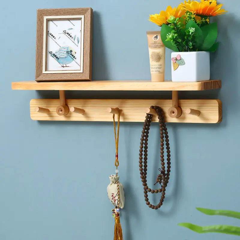 Coat Rack Wood  Hallway Hat Hook Hanger Bedroom Door Wall-Mounting Hook Corner Room Kitchen Toilet Wall Brack Storage Hook