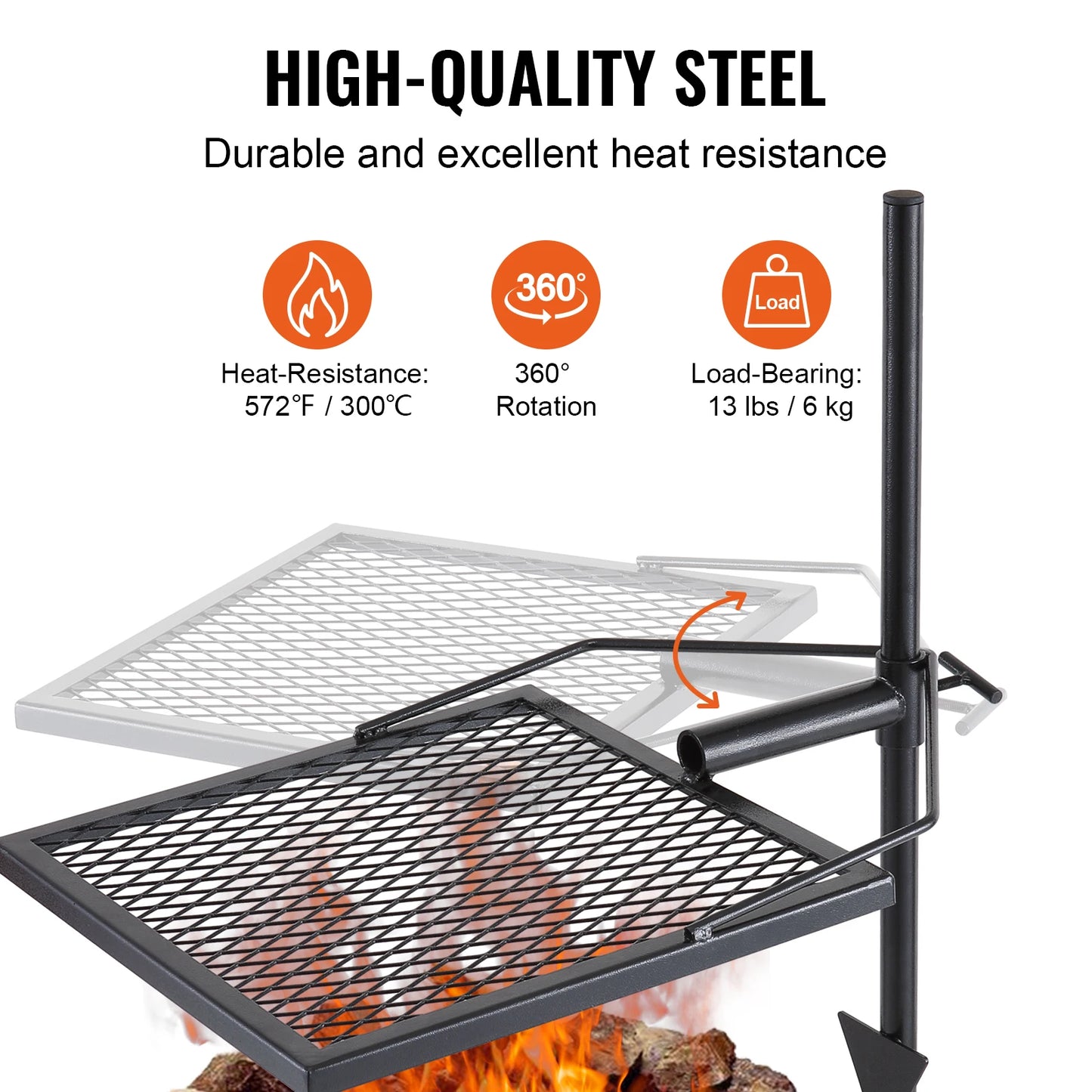 VEVOR 14/16in Outdoor  Barbecue Charcoal Grill Premium Steel Campfire Grill Rack for Outdoor Cooking Camping Picnics Beach