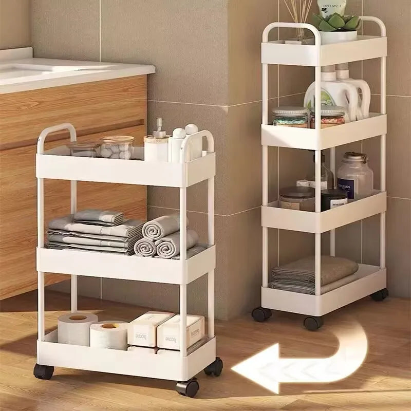 Estante de almacenamiento con carrito para cocina, suelo de dormitorio, aperitivos multicapa para bebé, almacenamiento móvil para baño y baño