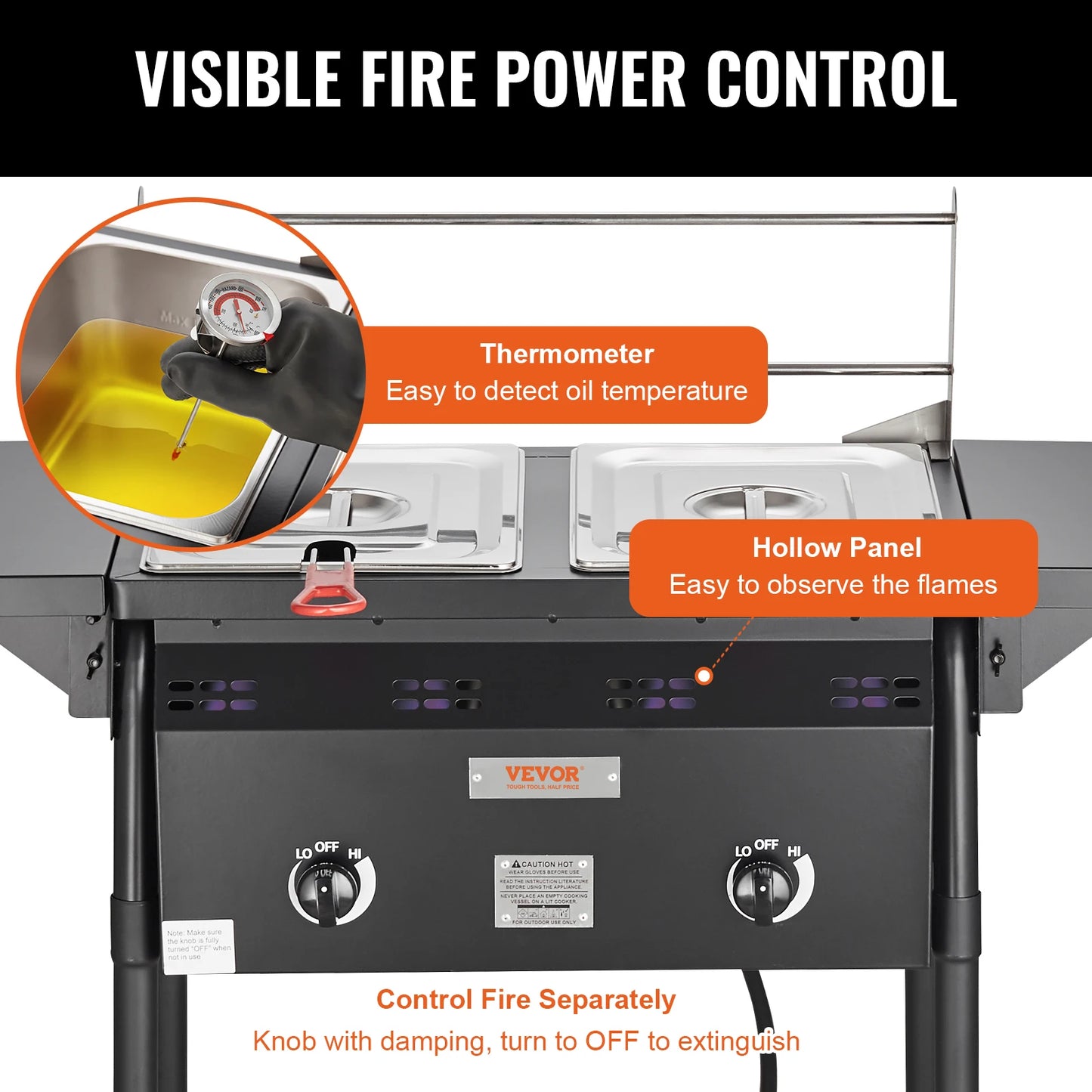 VEVOR – friteuse d'extérieur au Propane, à Double brûleur, commerciale, 16 Qt, en acier inoxydable, chariot de friteuse à huile pour la cuisine en plein air