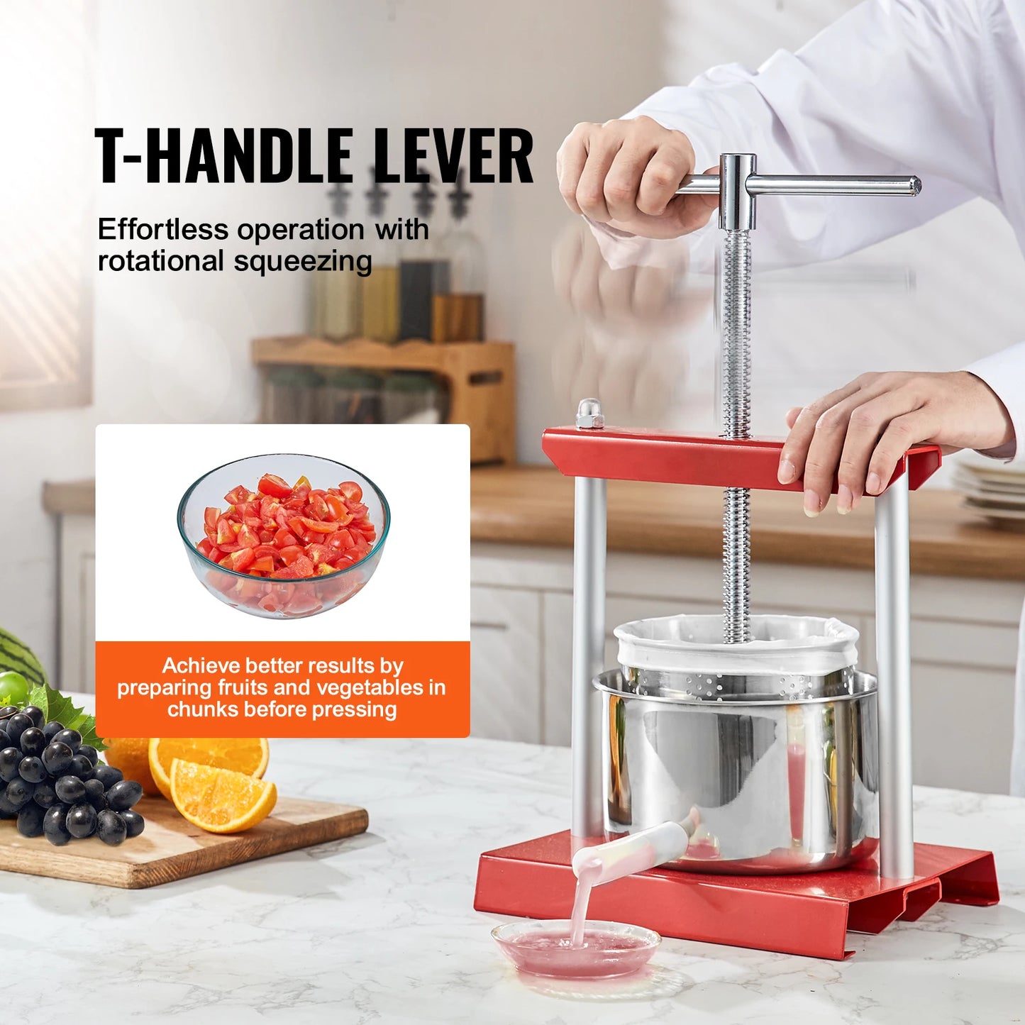 VEVOR-prensa Manual de frutas, exprimidor Manual de acero inoxidable para el hogar, Extractor de zumo de sidra y verduras para cocina casera, 2L, 3L, 6L