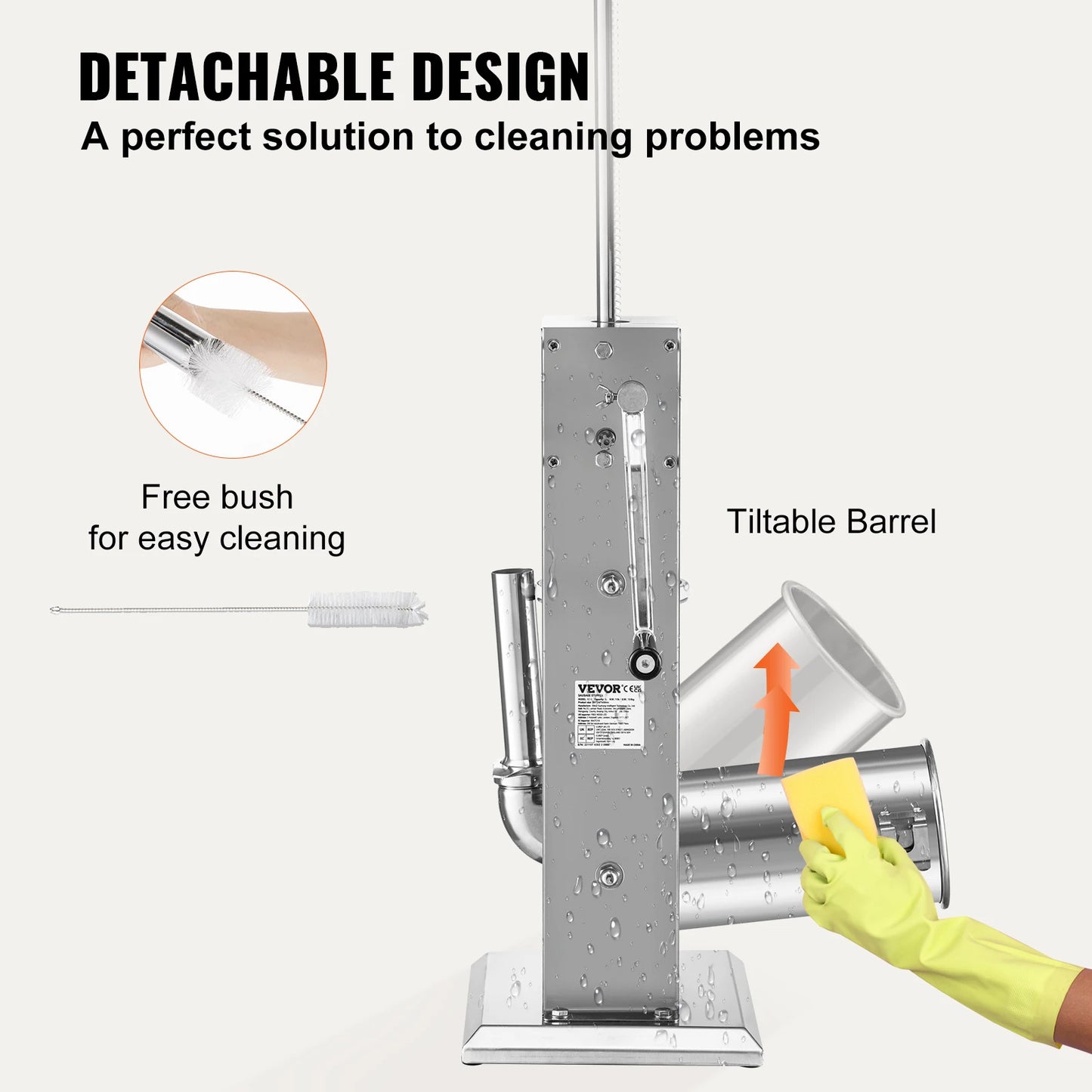 VEVOR-embutidora de salchichas Manual, máquina Vertical de salchichas de acero inoxidable con 5 embudos de llenado para comercio doméstico, 3, 5, 7 L