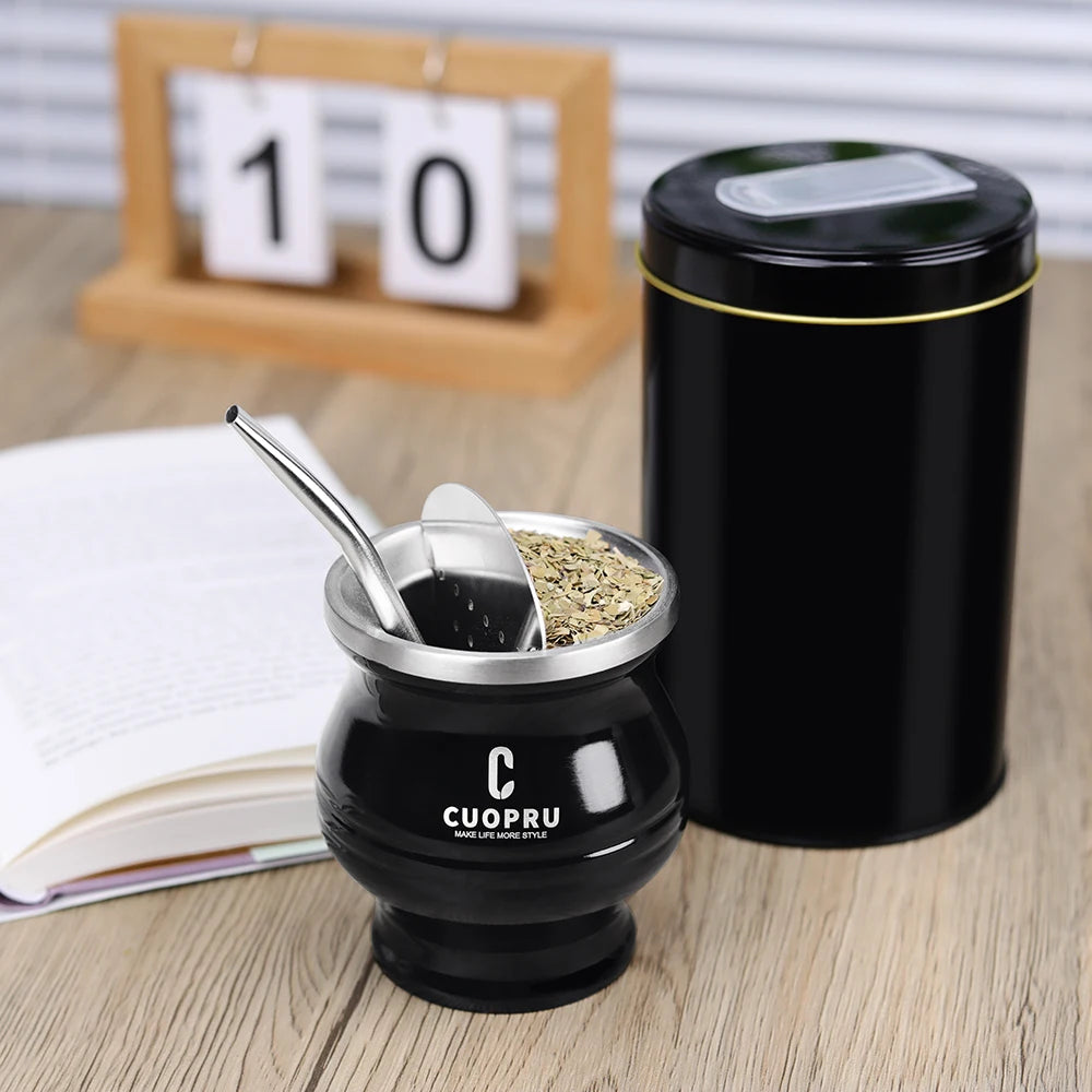 Juego de tazas de té Yerba Mate 6 en 1, incluye calabaza Mate moderna, Yerbero, bombilla (pajita), cepillo de limpieza, filtro de té y kit de afeitadora