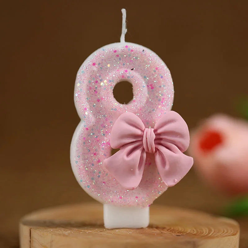 Bougies de décoration de gâteau avec chiffres 3D roses, jolies bougies numériques avec nœud rose, décoration de gâteau pour fête d'anniversaire, fête commémorative