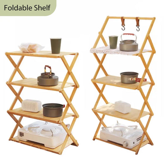 Étagère de Camping en plein air, support pliable multifonctionnel multicouche, Portable, sans Installation, rangement en bois de bambou, étagère à chaussures