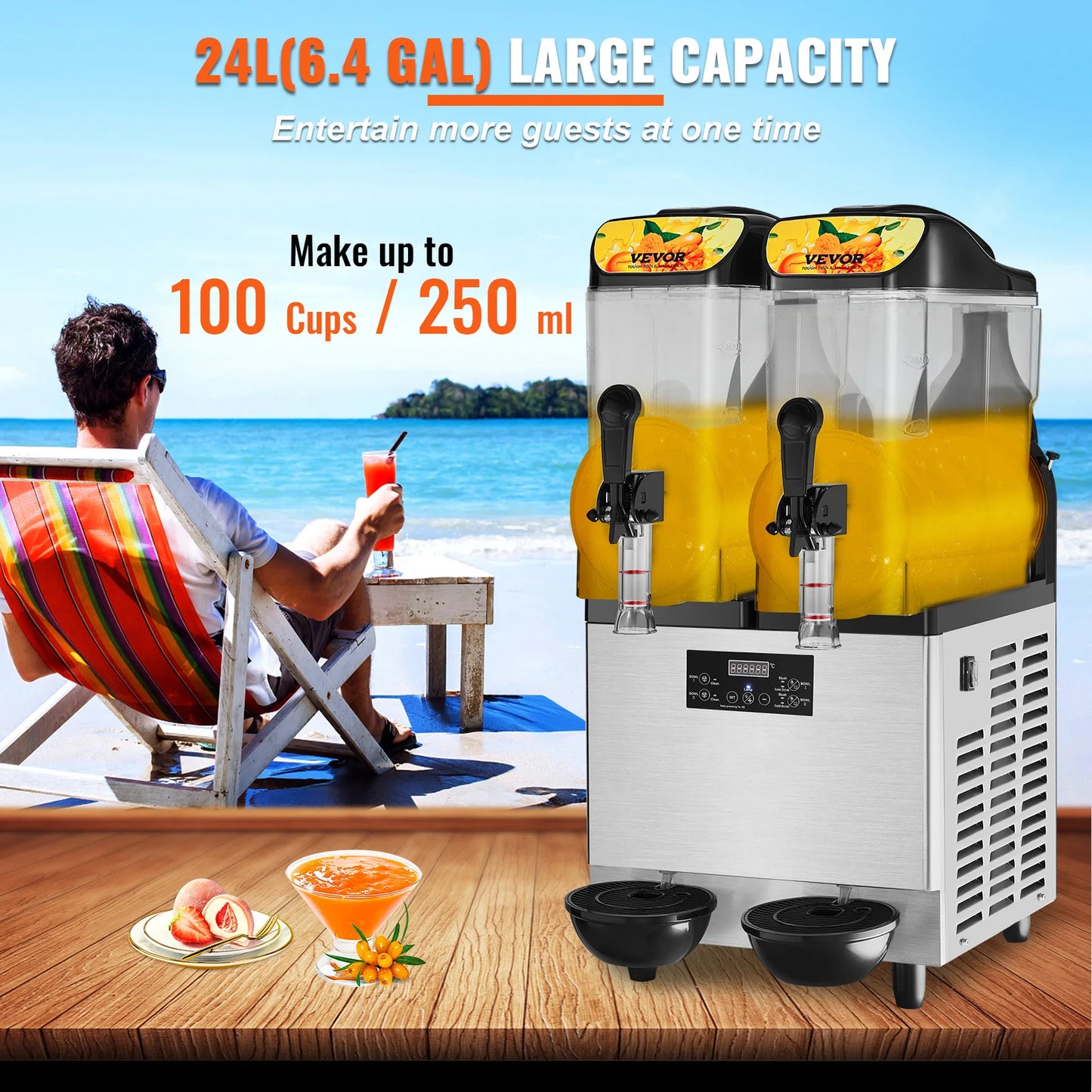 VEVOR 2x12L Commercial Slushy Machine Home Slush Maker Frozen Drink Beverage Dispenser Ice-Cool Juice Smoothie Making Equipment