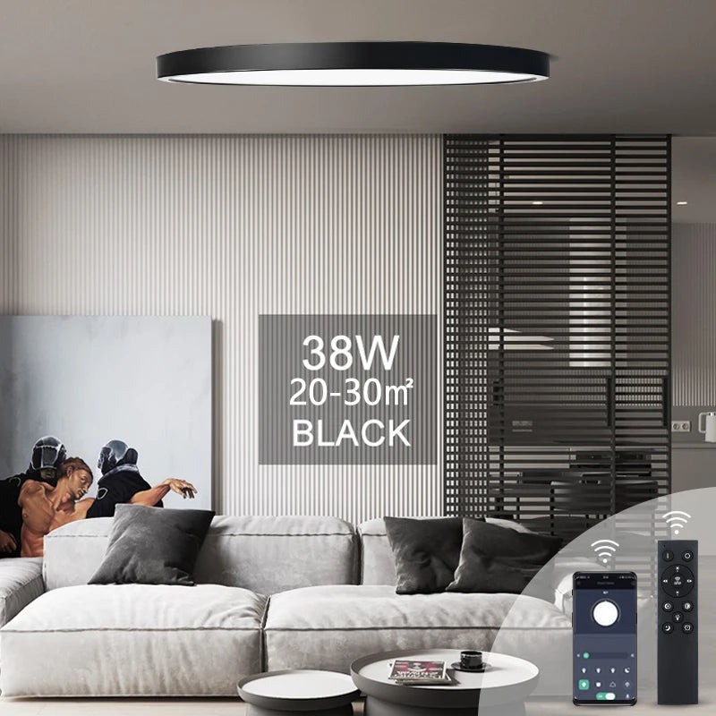 Luz de techo inteligente LED de 0,9 pulgadas, Control remoto/aplicación de atenuación, decorativa para interiores, 24W28W38W AC 220V110V, dormitorio, sala de estar y cocina