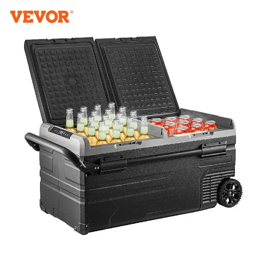 VEVOR 75L 95L Small Car Fridge 12V/24V Portable Mini Dual Storage Zone Refrigerator Compressor Truck Freezer Cooler for Home Use