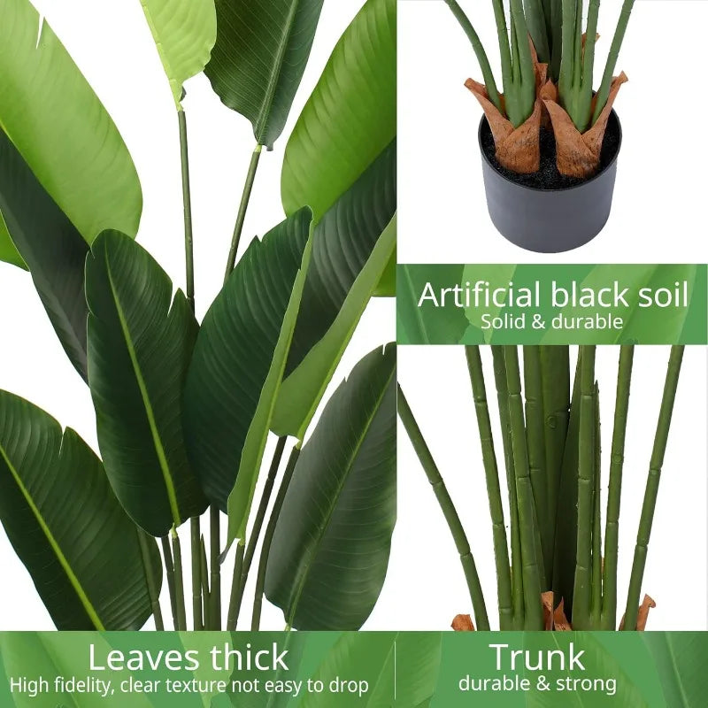 Artificial Bird of Paradise Plant 6ft Tall Fake Banana Leaf with Plastic Pot for Office and Home Decor