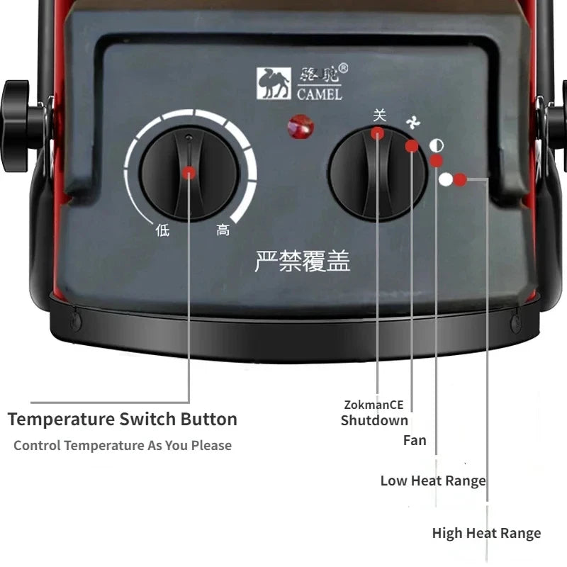 Calentador eléctrico Industrial portátil de 2000W, termostato de 200V, calentador de aire, radiador para habitación, calor rápido, ajuste de 3 engranajes, protección contra sobrecalentamiento