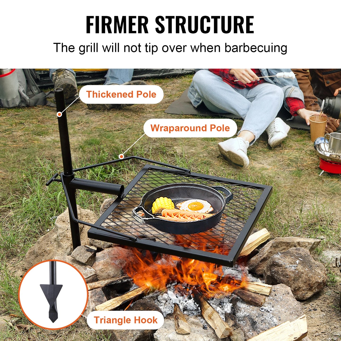 VEVOR 14/16in Outdoor  Barbecue Charcoal Grill Premium Steel Campfire Grill Rack for Outdoor Cooking Camping Picnics Beach