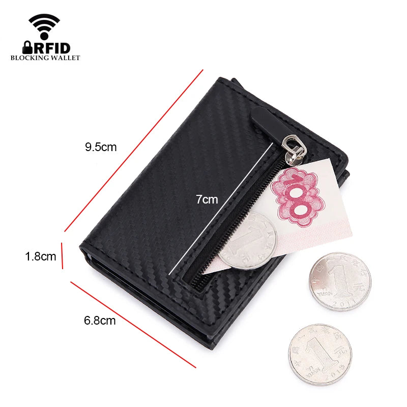 Rfid Carbon Fiber Card Holder Men Wallets Money Bags Slim Thin Metal Leather Mini Wallet 2022 Male Purse Black Walet for men New